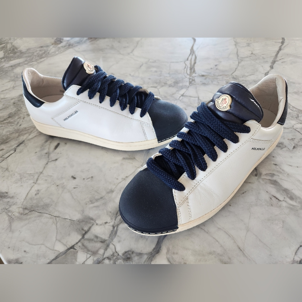 Moncler womens sneaker size 38 navy and white